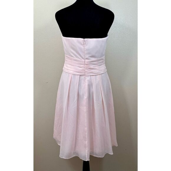 NWOT David's Bridal Strapless Pale Pink Crinkle Chiffon Mini Wedding Guest Dress - Picture 3 of 8